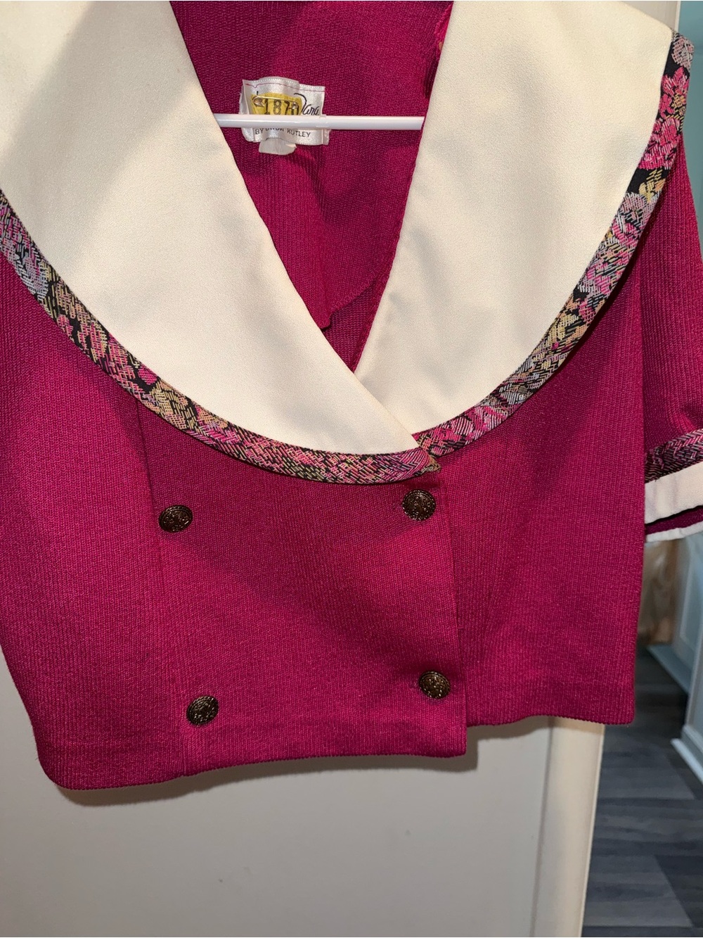 Berry Pink Double-Breasted Top with Ivory Sailor Collar